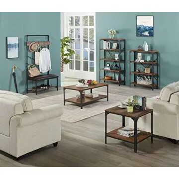 Homissue 43’’ Rectangular Coffee Table, Vintage Industrial Cocktail Table with Lower Storage Shelf for Living Room, Brown Finish