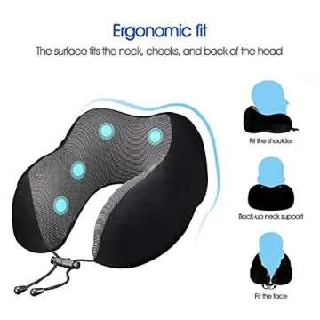 DYD Travel Pillow Memory Foam Neck Pillow for Airplane Washable Velour Cover Ergonomic Neck Support ...