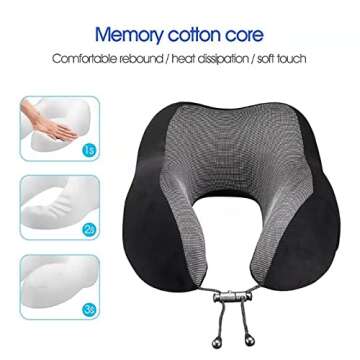 DYD Travel Pillow Memory Foam Neck Pillow for Airplane Washable Velour Cover Ergonomic Neck Support Pillow with Sleep Mask & Earplugs