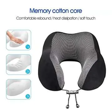 DYD Travel Pillow Memory Foam Neck Pillow for Airplane Washable Velour Cover Ergonomic Neck Support Pillow with Sleep Mask & Earplugs