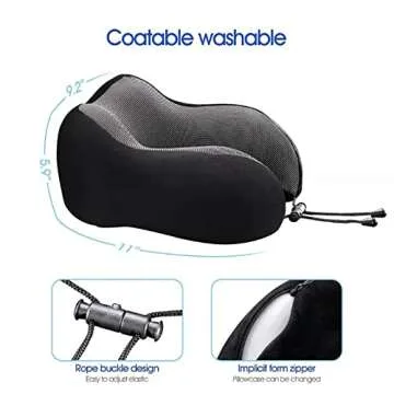 DYD Travel Pillow Memory Foam Neck Pillow for Airplane Washable Velour Cover Ergonomic Neck Support Pillow with Sleep Mask & Earplugs