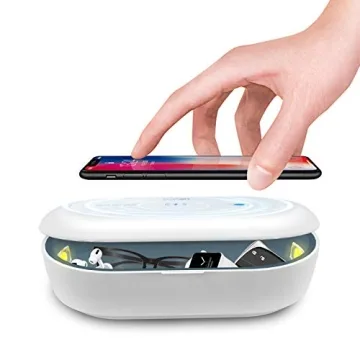 Cahot UV Light Sanitizer Box with Wireless Charging, 8 UV-C LED Lights for Phones, Toothbrushes, Nai...