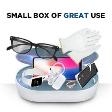 Cahot UV Light Sanitizer Box with Wireless Charging, 8 UV-C LED Lights for Phones, Toothbrushes, Nail Tools, Jewelry, and More (White)