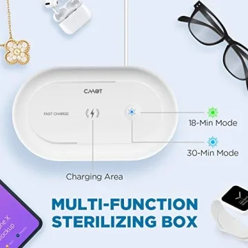 Cahot UV Light Sanitizer Box with Wireless Charging, 8 UV-C LED Lights for Phones, Toothbrushes, Nail Tools, Jewelry, and More (White)