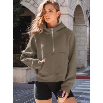 AUTOMET Womens Hoodies Half Zip Sweatshirts Fleece Jackets Tops Oversized Pullover Fall Outfits 2025 Winter Fashion Clothes Coffee XL