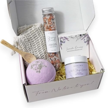 Natural Amor Lavender Spa Gift Set for Women - 5 Pcs Relaxation Box