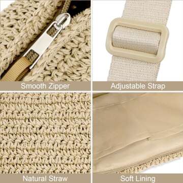 GETERUUV Straw Crossbody Bag Woven Purses for Women 2024 Summer Beach Straw Purse Fashion Handmade Shoulder Bag Crochet Purse (A01-Beige)