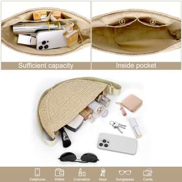 GETERUUV Straw Crossbody Bag Woven Purses for Women 2024 Summer Beach Straw Purse Fashion Handmade Shoulder Bag Crochet Purse (A01-Beige)