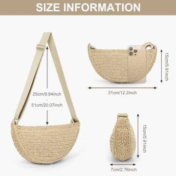 GETERUUV Straw Crossbody Bag Woven Purses for Women 2024 Summer Beach Straw Purse Fashion Handmade Shoulder Bag Crochet Purse (A01-Beige)