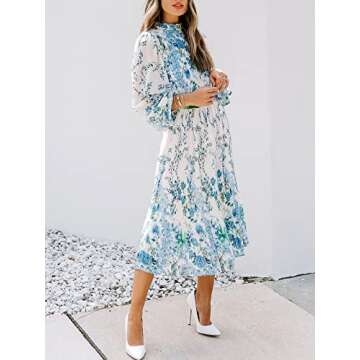 ANRABESS Women's Floral Midi Dress - Elegant Chiffon A-Line Swing Perfect for Any Occasion