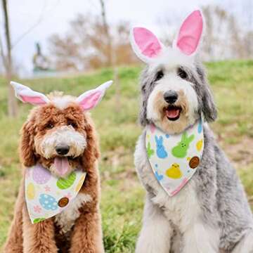 Crowned Beauty Easter Dog Bandanas Large 2 Pack, Colorful Bunnies Eggs Set, Floral Stripe Adjustable...