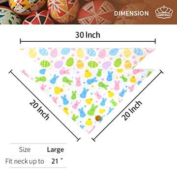 Crowned Beauty Easter Dog Bandanas Large 2 Pack, Colorful Bunnies Eggs Set, Floral Stripe Adjustable Triangle Holiday Plaid Reversible Scarves for Medium Large Extra Large Dogs Pets