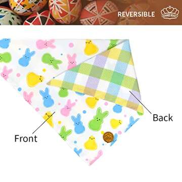 Crowned Beauty Easter Dog Bandanas Large 2 Pack, Colorful Bunnies Eggs Set, Floral Stripe Adjustable Triangle Holiday Plaid Reversible Scarves for Medium Large Extra Large Dogs Pets