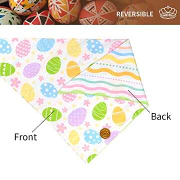 Crowned Beauty Easter Dog Bandanas Large 2 Pack, Colorful Bunnies Eggs Set, Floral Stripe Adjustable Triangle Holiday Plaid Reversible Scarves for Medium Large Extra Large Dogs Pets