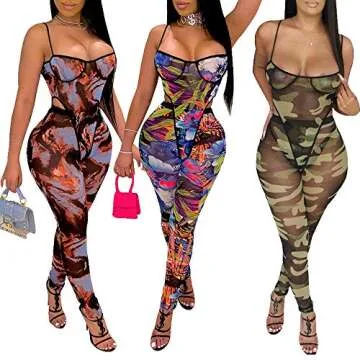 Ranfare Two Piece Sexy Printed See Through Jumpsuit for Women (Color 2, S)