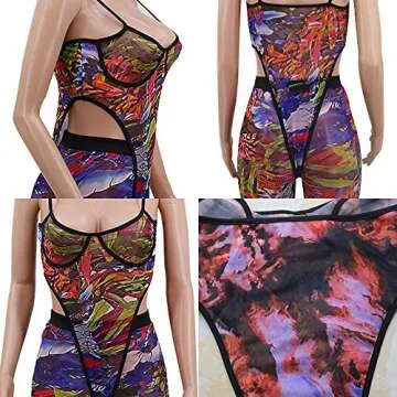 Ranfare Two Piece Sexy Printed See Through Jumpsuit for Women (Color 2, S)