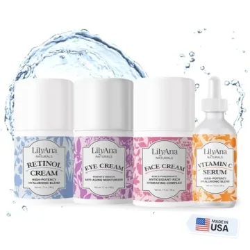 LilyAna Naturals Skincare Gift Set - Retinol Cream, Vitamin C Serum, Eye Cream and Face Cream Moistu...