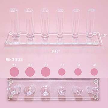 FROG SAC 6 Rod Ring Holder Jewelry Stand, Clear Acrylic Ring Display Organizer For Girls Room, Small Cylinder Storage For Multiple Rings For Women