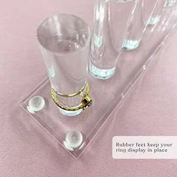 FROG SAC 6 Rod Ring Holder Jewelry Stand, Clear Acrylic Ring Display Organizer For Girls Room, Small Cylinder Storage For Multiple Rings For Women