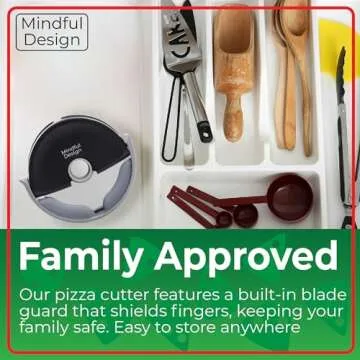 Mindful Design Pizza Cutter Wheel with Protective Blade Cover, Easy to Clean and Dishwasher Safe Handheld Pizza Slicer