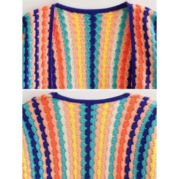 HOULENGS Women's Rainbow Cardigan Sweater Open Front Long Sleeve Boho Colorful Crochet Sweater Outwear Fall Winter Clothes Colourful One Size