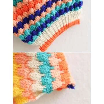 HOULENGS Women's Rainbow Cardigan Sweater Open Front Long Sleeve Boho Colorful Crochet Sweater Outwear Fall Winter Clothes Colourful One Size