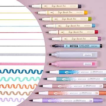 WRITECH Lettering Brush Markers Highlighters: Sign Brush Pens Assorted Color Highlighter Liquid Fineliner Pen Multicolor Ink Dual Tip Brush Marker Bulk Journaling Drawing Writing Set No Bleed 14ct