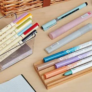 WRITECH Lettering Brush Markers Highlighters: Sign Brush Pens Assorted Color Highlighter Liquid Fineliner Pen Multicolor Ink Dual Tip Brush Marker Bulk Journaling Drawing Writing Set No Bleed 14ct