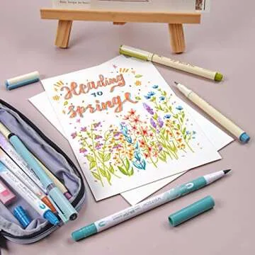 WRITECH Lettering Brush Markers Highlighters: Sign Brush Pens Assorted Color Highlighter Liquid Fineliner Pen Multicolor Ink Dual Tip Brush Marker Bulk Journaling Drawing Writing Set No Bleed 14ct