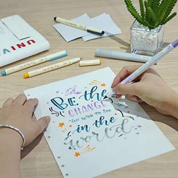 WRITECH Lettering Brush Markers Highlighters: Sign Brush Pens Assorted Color Highlighter Liquid Fineliner Pen Multicolor Ink Dual Tip Brush Marker Bulk Journaling Drawing Writing Set No Bleed 14ct
