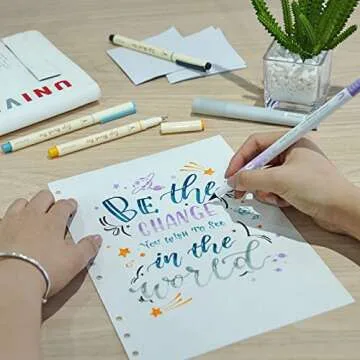 WRITECH Lettering Brush Markers Highlighters: Sign Brush Pens Assorted Color Highlighter Liquid Fineliner Pen Multicolor Ink Dual Tip Brush Marker Bulk Journaling Drawing Writing Set No Bleed 14ct