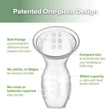 haakaa Manual Breast Pump Collector for Breastfeeding 4oz/100ml and Wearable Shell Milk Collector 2.5oz/75ml Combo, Made of Food-Grade Silicone