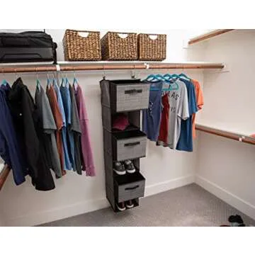 Internet's Best Hanging Closet Organizer with 3 Drawers - 6 Shelf Fabric Storage Organizer for Cloth...