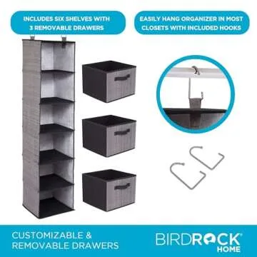 Hanging Closet Organizer with 3 Drawers and 6 Shelves