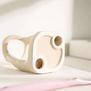 East–BrightenZF Handmade Ceramic Holder Stand for Toothbrushes, Makeup Brushes, and Pens - Minimalist Design for Bathroom Vanity and Countertops Decor (Milky White)