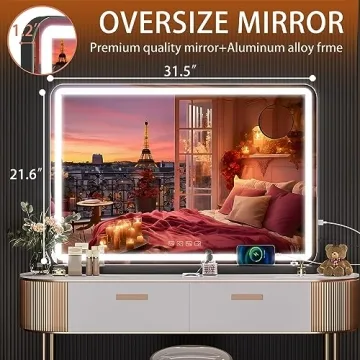 HASIPU Vanity Mirror with 3 Lighting Modes and Bluetooth