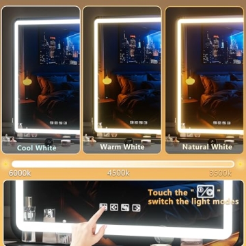 HASIPU Vanity Mirror with 3 Lighting Modes and Bluetooth