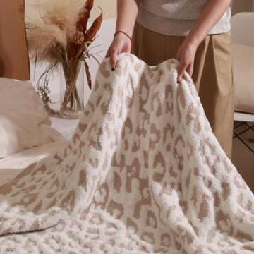 Soft Fuzzy Fluffy Leopard Knit Throw Blanket, Cozy Plush Reversible Blanket for Couch Sofa Bed (Pink)