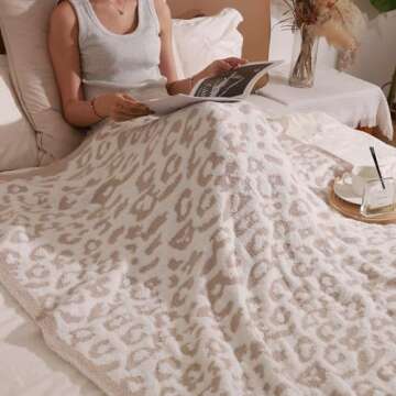 Soft Fuzzy Fluffy Leopard Knit Throw Blanket, Cozy Plush Reversible Blanket for Couch Sofa Bed (Pink)