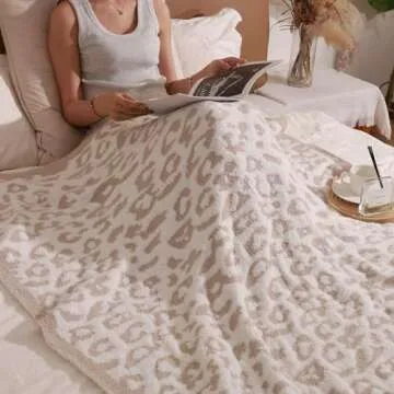 Soft Fuzzy Fluffy Leopard Knit Throw Blanket, Cozy Plush Reversible Blanket for Couch Sofa Bed (Pink)