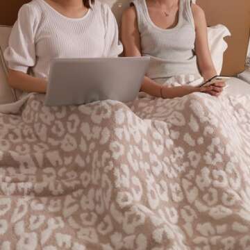 Soft Fuzzy Fluffy Leopard Knit Throw Blanket, Cozy Plush Reversible Blanket for Couch Sofa Bed (Pink)