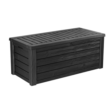 Keter Outdoor Storage Deck Box, 150 Gallon Resin Patio Bin & Bench, Solid, Dark Grey