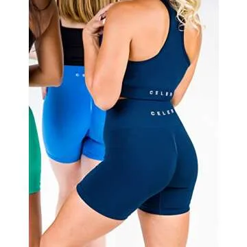 CELER Womens Workout Shorts Seamless Scrunch Butt Gym Shorts High Waisted Yoga Athletic Booty Shorts, Dark Blue S