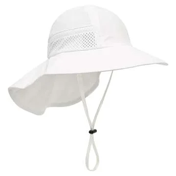 Muryobao Toddler Kids Baby Girls Boys Sun Hat Summer UPF 50+ UV Protection Caps Wide Brim Neck Flap Beach Play Fishing Hats White Age 1-3 Years