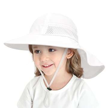 Muryobao Toddler Kids Baby Girls Boys Sun Hat Summer UPF 50+ UV Protection Caps Wide Brim Neck Flap Beach Play Fishing Hats White Age 1-3 Years