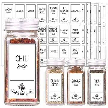 SWOMMOLY 25 Glass Spice Jars/Square Spice Bottles, 4oz Empty Spice Containers with 806 White Spice L...