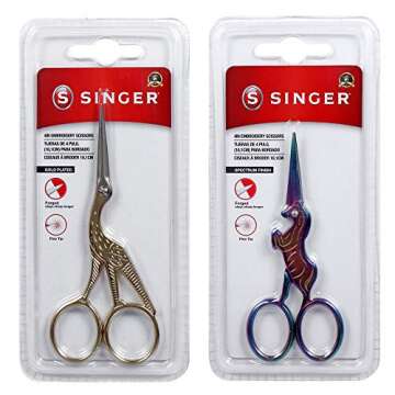 SINGER 4 Inch Forged Embroidery Scissors for Sewing, Cross-Stitching, Crafts, & More (Gold Stork & S...