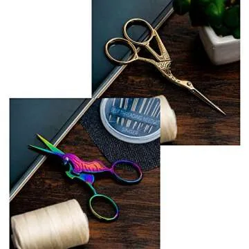 SINGER 4 Inch Forged Embroidery Scissors for Sewing, Cross-Stitching, Crafts, & More (Gold Stork & Spectrum Finish Unicorn Designs, 2-Pack)