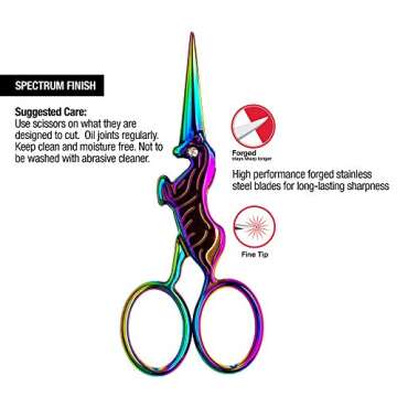 SINGER 4 Inch Forged Embroidery Scissors for Sewing, Cross-Stitching, Crafts, & More (Gold Stork & Spectrum Finish Unicorn Designs, 2-Pack)