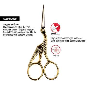 SINGER 4 Inch Forged Embroidery Scissors for Sewing, Cross-Stitching, Crafts, & More (Gold Stork & Spectrum Finish Unicorn Designs, 2-Pack)